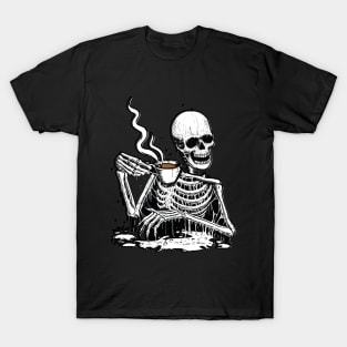 Cute Skeleton Drinking Coffee T-Shirt